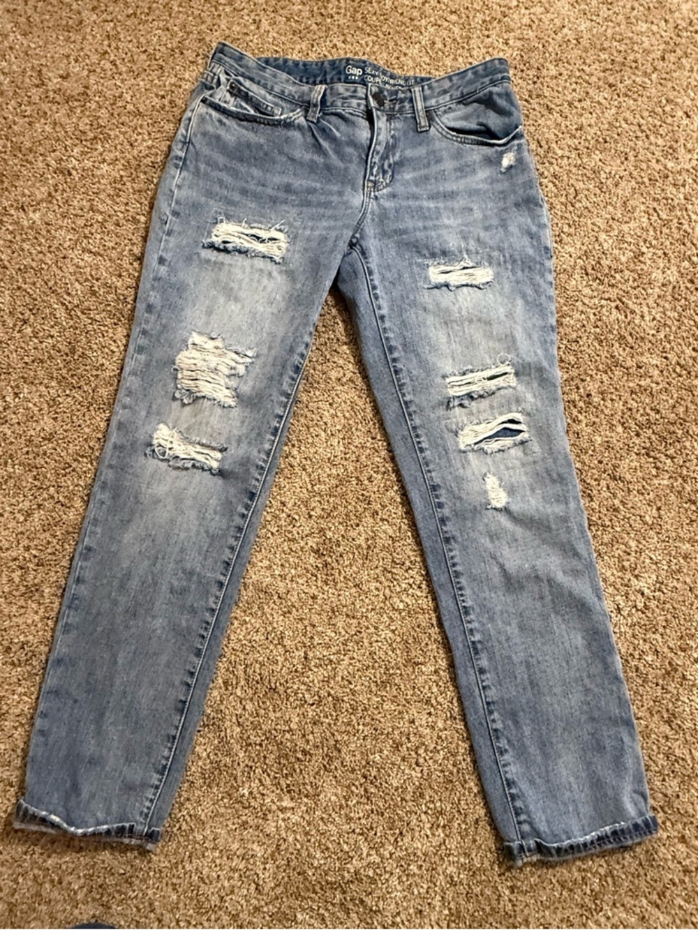 Gap Sexy Boyfriend Jeans Womens 6 28 Distressed Cropped Light Wash